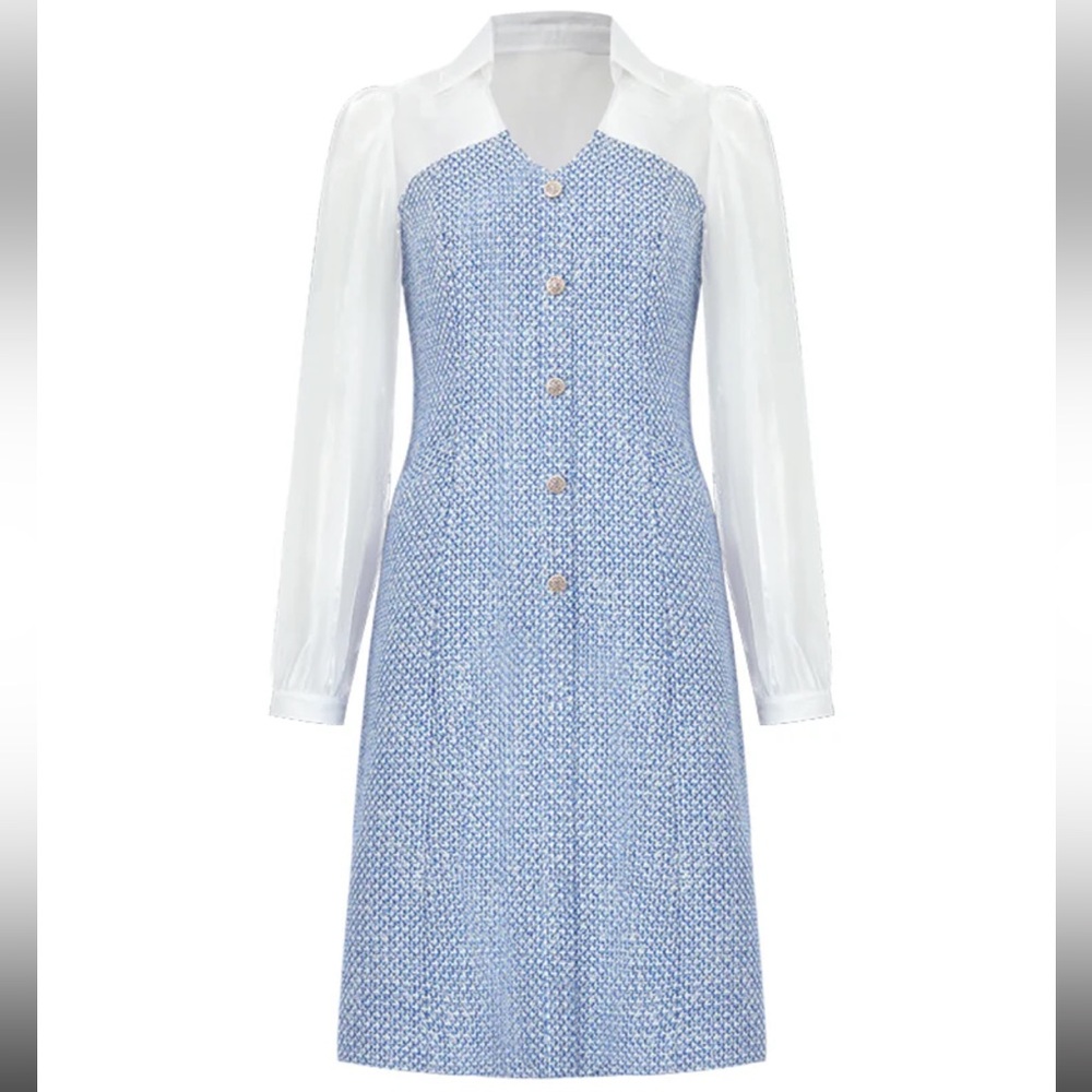 V-Neck Patchwork Single-Breasted Women Mini Dress - image 4